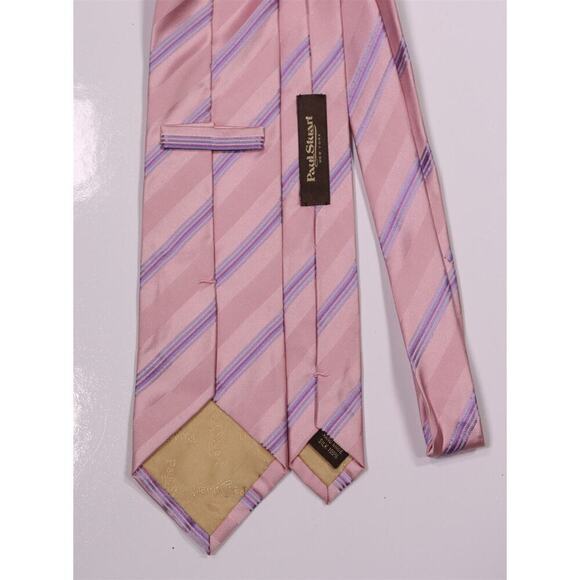 Paul Stuart Made in Japan Pink w/ Sky Blue Stripe Silk Handmade Necktie Tie Slim - Picture 4 of 6